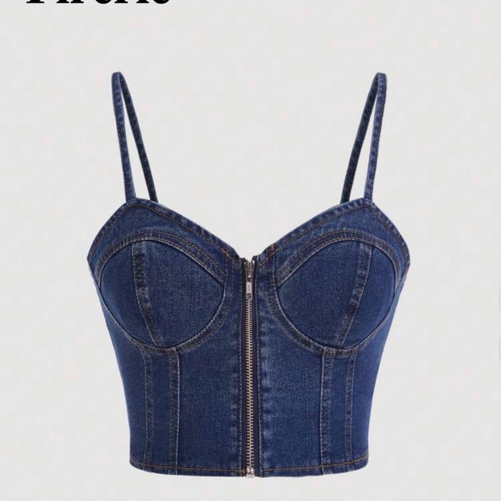 SHEIN Dark Blue Denim Crop Top